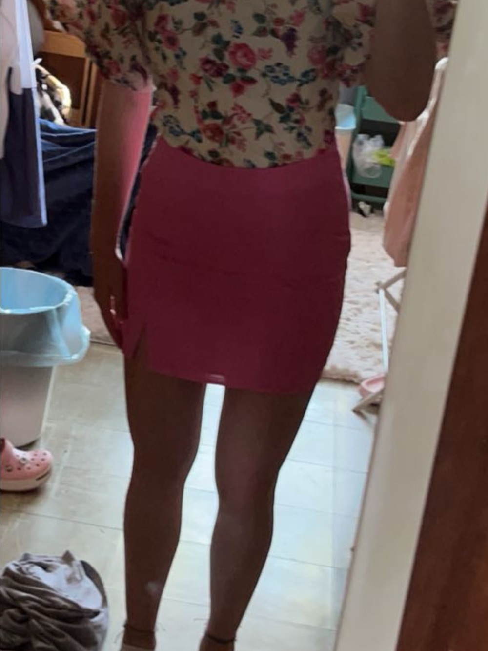 Lulu's Hot Pink Mini Skirt with Front Slit